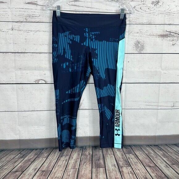 Under Amour UA Leggings Medium Blue Cropped Heat Gear compression midrise - Picture 1 of 9